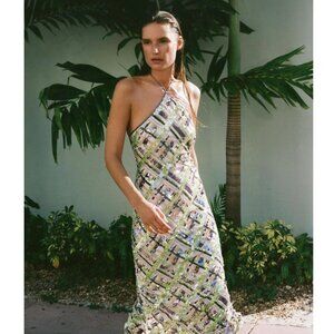 VERONICA BEARD Cherie Sequin Halter Midi Dress Green/Purple NWT Size 00